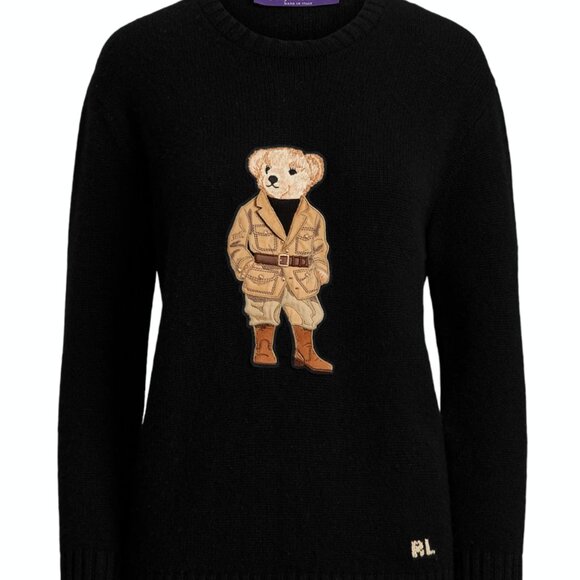 Ralph Lauren Purple Label Cashmere Safari Bear Sweater Knit Black S - Picture 8 of 8
